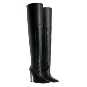 Good American Koko Embossed Snakeprint Thigh High Boots Black Leather 8.5 NEW!!!